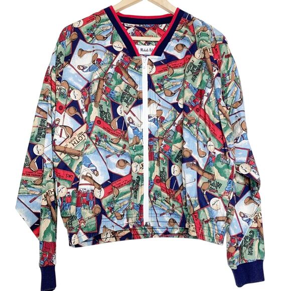 Vintage Michele Palmer Golf Print Zip Up Jacket Women's Size Large - Picture 1 of 7